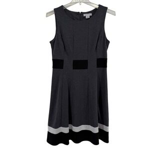 Liz Claiborne Women Sheath Dress Gray Black White Stripe Business Size 10
